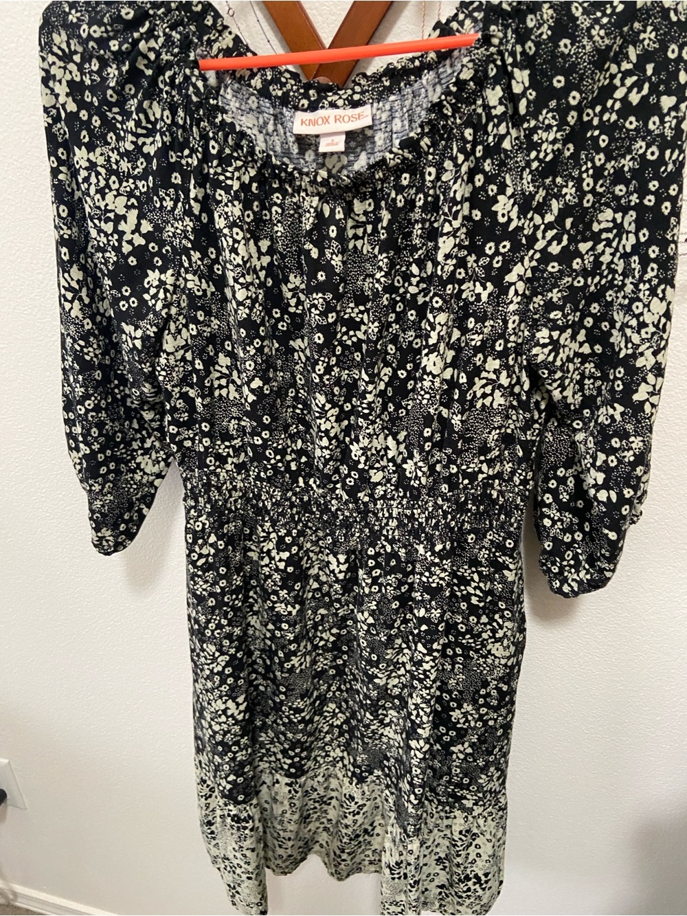 Knox Rose Black & White Floral Smocked Waist Dress